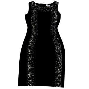 Calvin Klein black size 4 curvy sleeveless sheath dress with rhinestone details